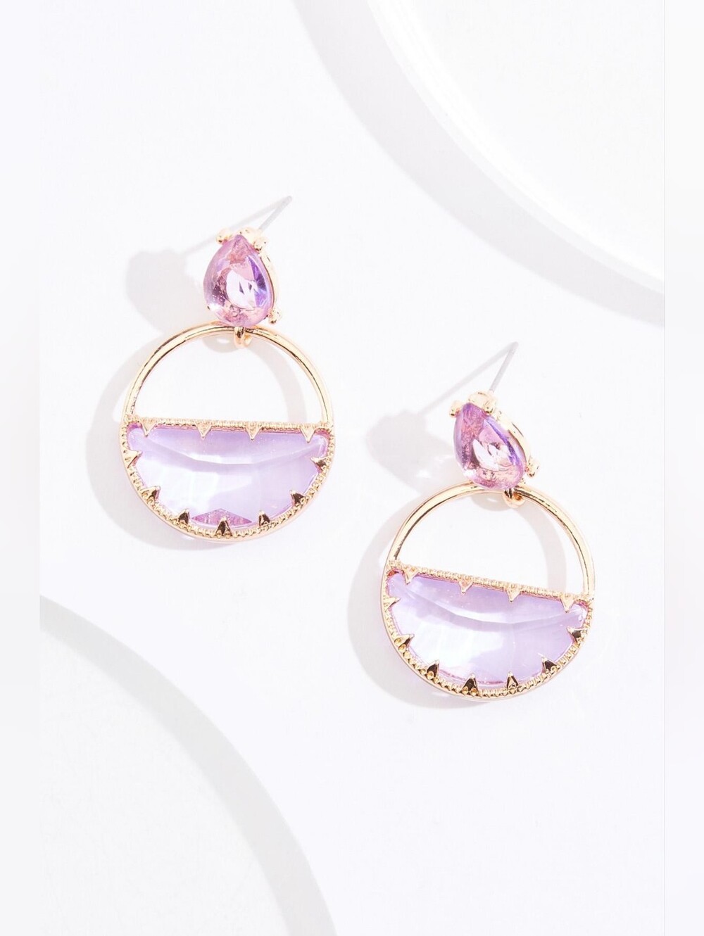 NWT Lavender Half Circle Glass Dangle Earrings